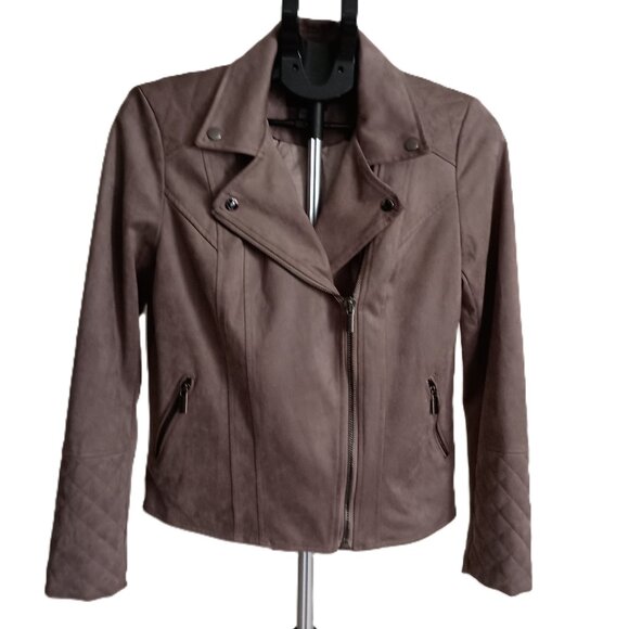 Kut from the Kloth Jackets & Blazers - Kut from the Kloth Tan Faux Suede Quilted Panel Moto Jacket Women’s Size Medium